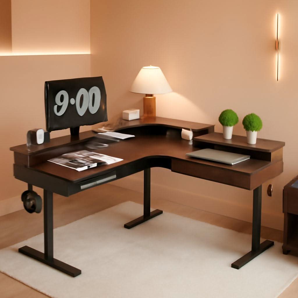 60 Inch Elevated Electric Standing Desk Dark Walnut