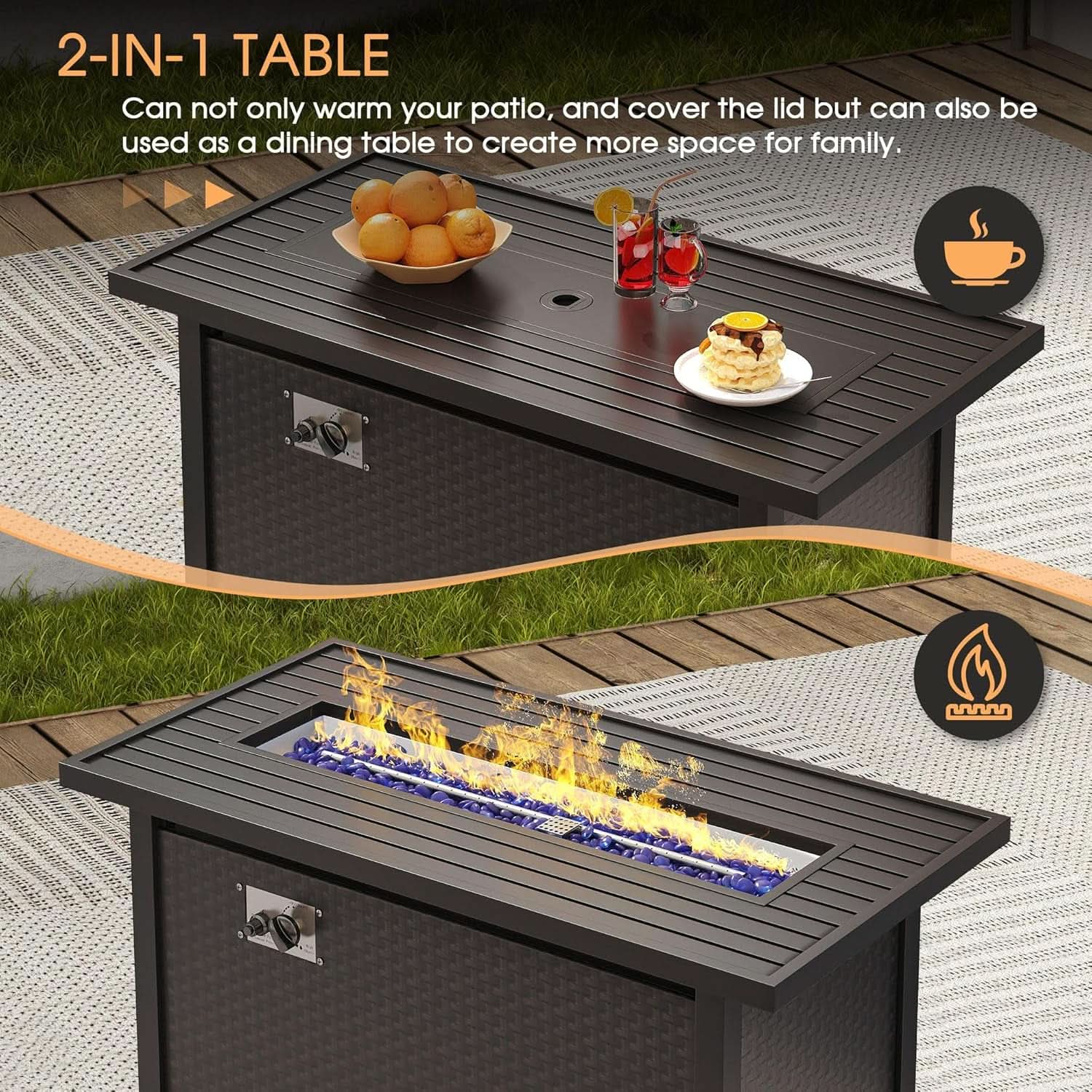 Eight Piece Outdoor Patio Furniture Set with Firepit