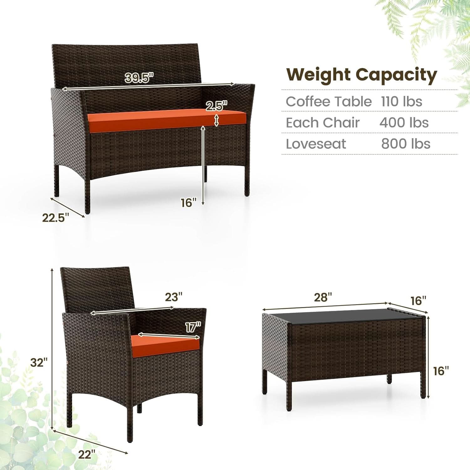 Elegant Rattan Patio Furniture Set with Cushions and Table