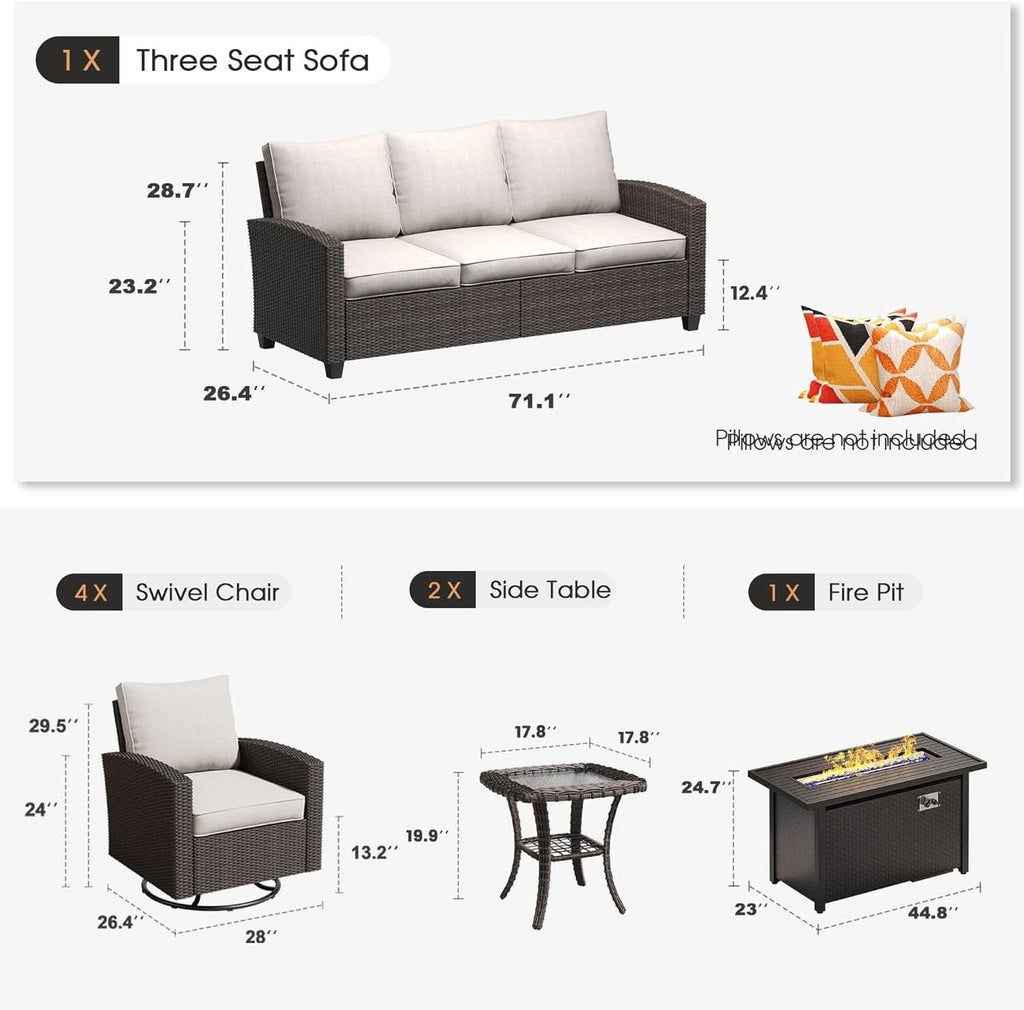 Eight Piece Outdoor Patio Furniture Set with Firepit